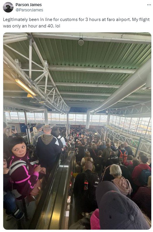 Nightmare for Brits heading for Portugal on their Easter holiday as they're met with THREE+ hour queues at Faro airport