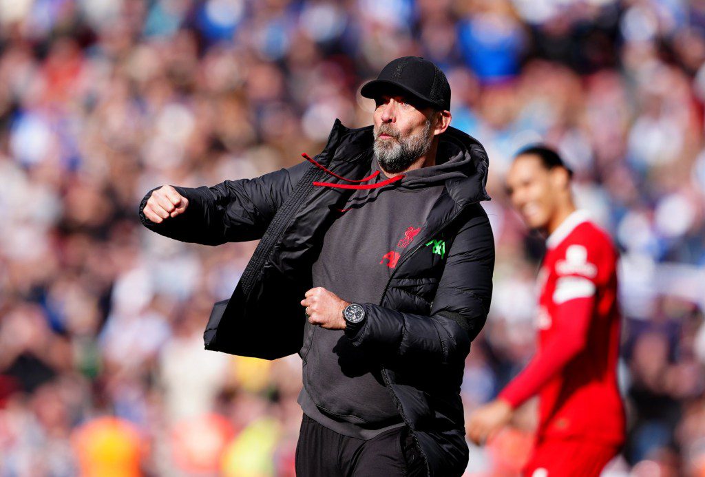 Liverpool manager Jurgen Klopp celebrates at the end of the Premier League match at Anfield