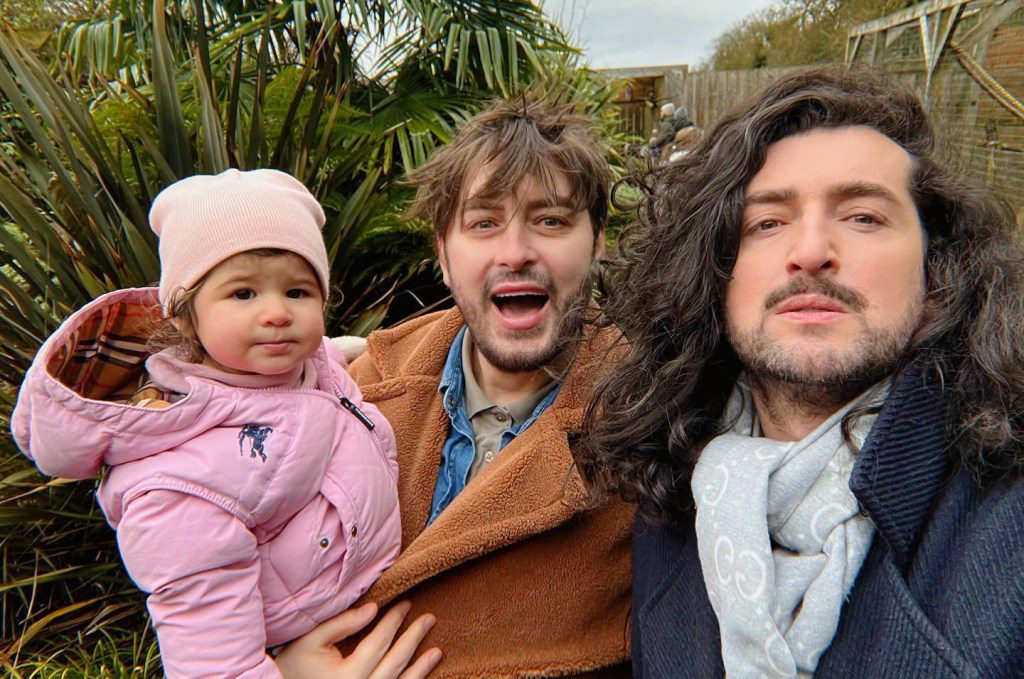 Brian Dowling, husband Arthur Gourounlian and daughter Blake