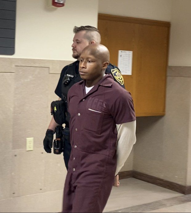 Andrew Wiley is escorted by a deputy sheriff from a Montgomery County courtroom on March 8, 2024, to begin serving 25 to 50 years in prison for attempted murder of a police officer. (Photo by Carl Hessler Jr. - MediaNews Group)