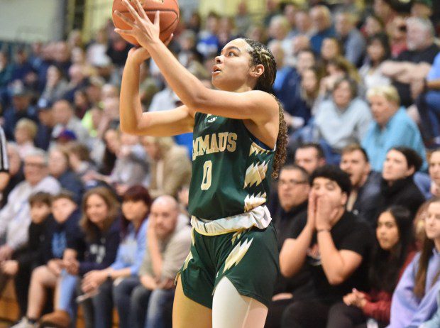 Emmaus' Mya Cooper, 0, shoots against North Penn during their PIAA-6A first round game on Friday, March 8, 2024. (Mike Cabrey/MediaNews Group)