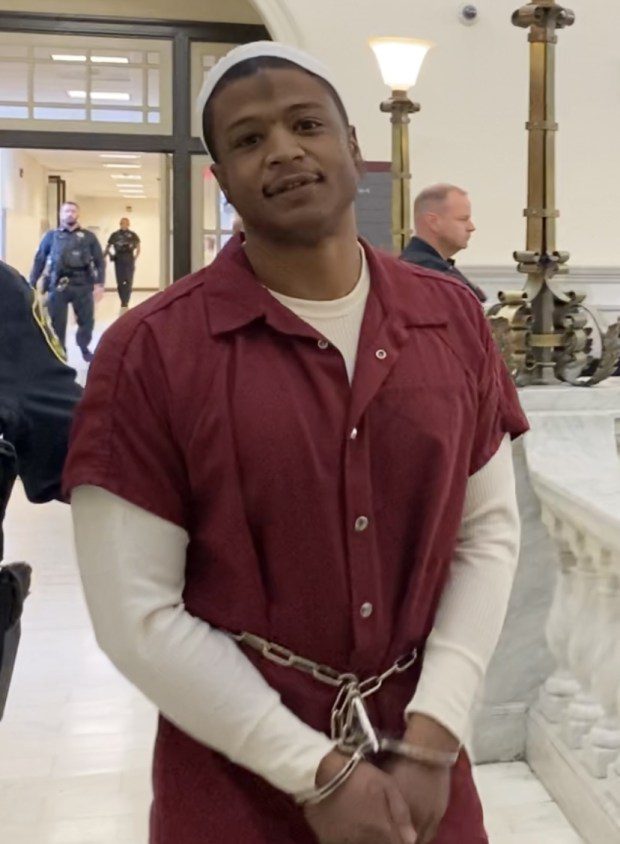 Jerry Butler is escorted to a Montgomery County courtroom on March 8, 2024, for his preliminary hearing on homicide charges. (Photo by Carl Hessler Jr. - MediaNews Group)