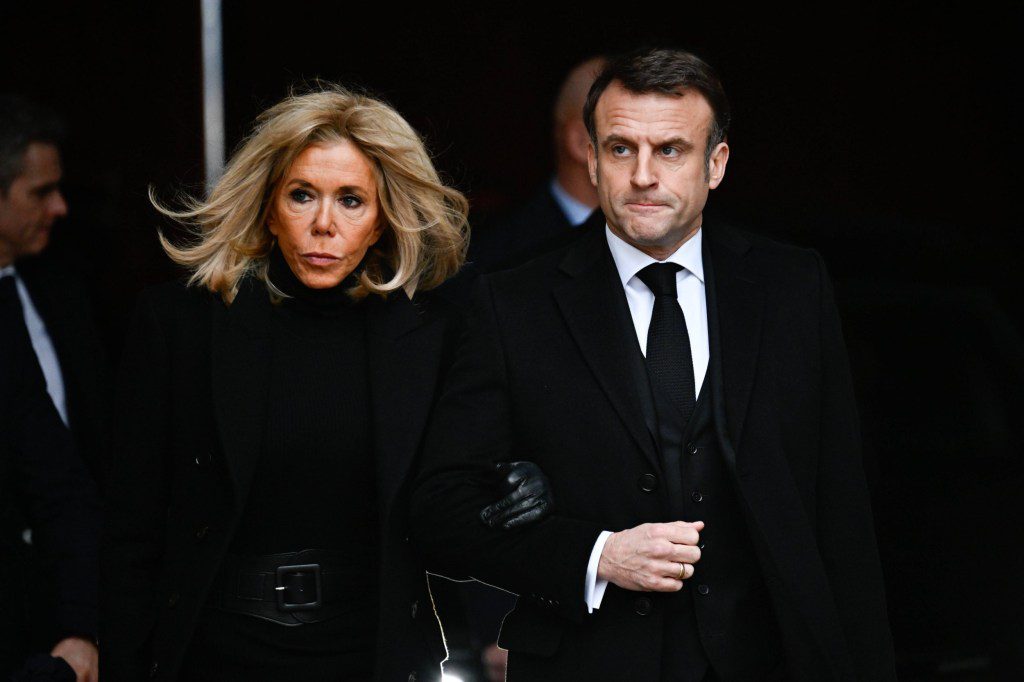 Mandatory Credit: Photo by Eric TSCHAEN-POOL/SIPA/Shutterstock (14335819c) Ceremony in the Cour d'Honneur at Les Invalides, in tribute to the French victims of the terrorist attacks in Israel on October 7, 2023 Ceremony in the Invalides courtyard, in tribute to the French victims of the terrorist attacks of October 7, 2023 in Israel Arrival of Emmanuel Macron, President of the Republic and Brigitte Macron, his wife Invalides Ceremony in tribute to the French victims of the terrorist attacks of October 7, 2023 in Israel, Paris, France - 07 Feb 2024