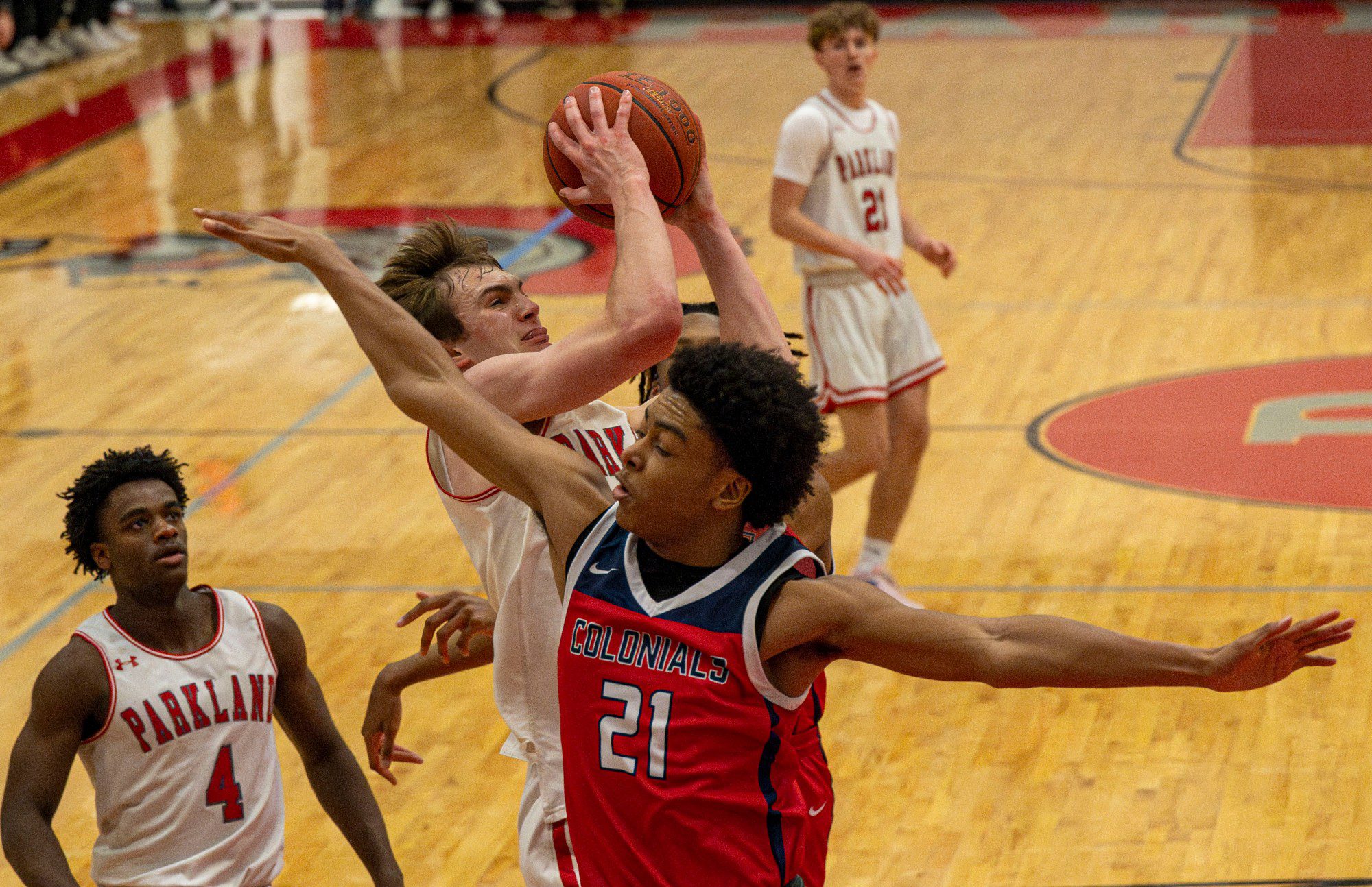 Parkland's Nick Coval looks to score against Plymouth-Whitemarsh's Josh Harris during a PIAA Class 6A first round game Saturday, March 9, 2024, at Parkland High School. (April Gamiz/The Morning Call)