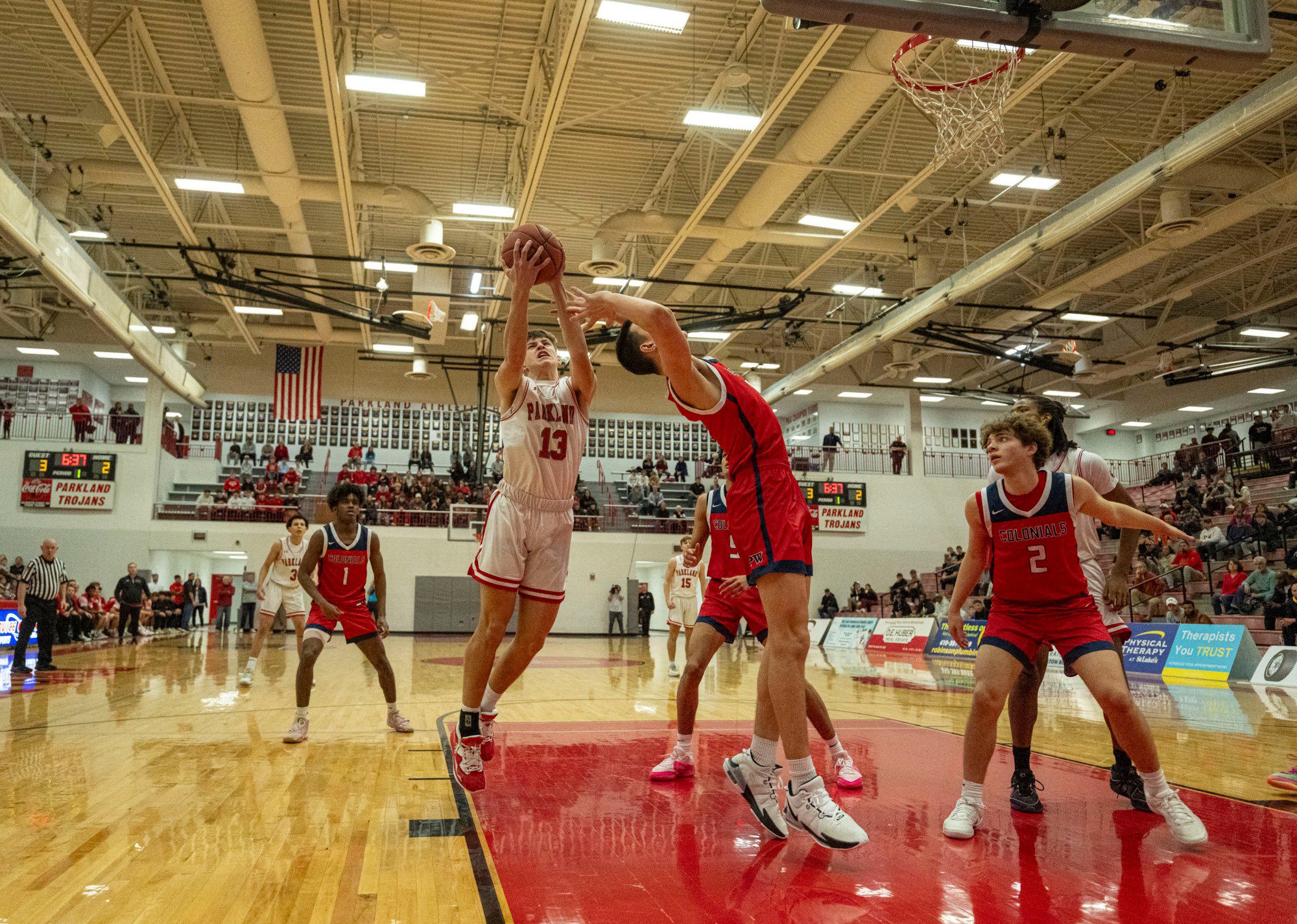 Parkland's Robbie Ruisch looks to score against Plymouth-Whitemarsh's Michael Pereira during a PIAA Class 6A first round game Saturday, March 9, 2024, at Parkland High School. (April Gamiz/The Morning Call)