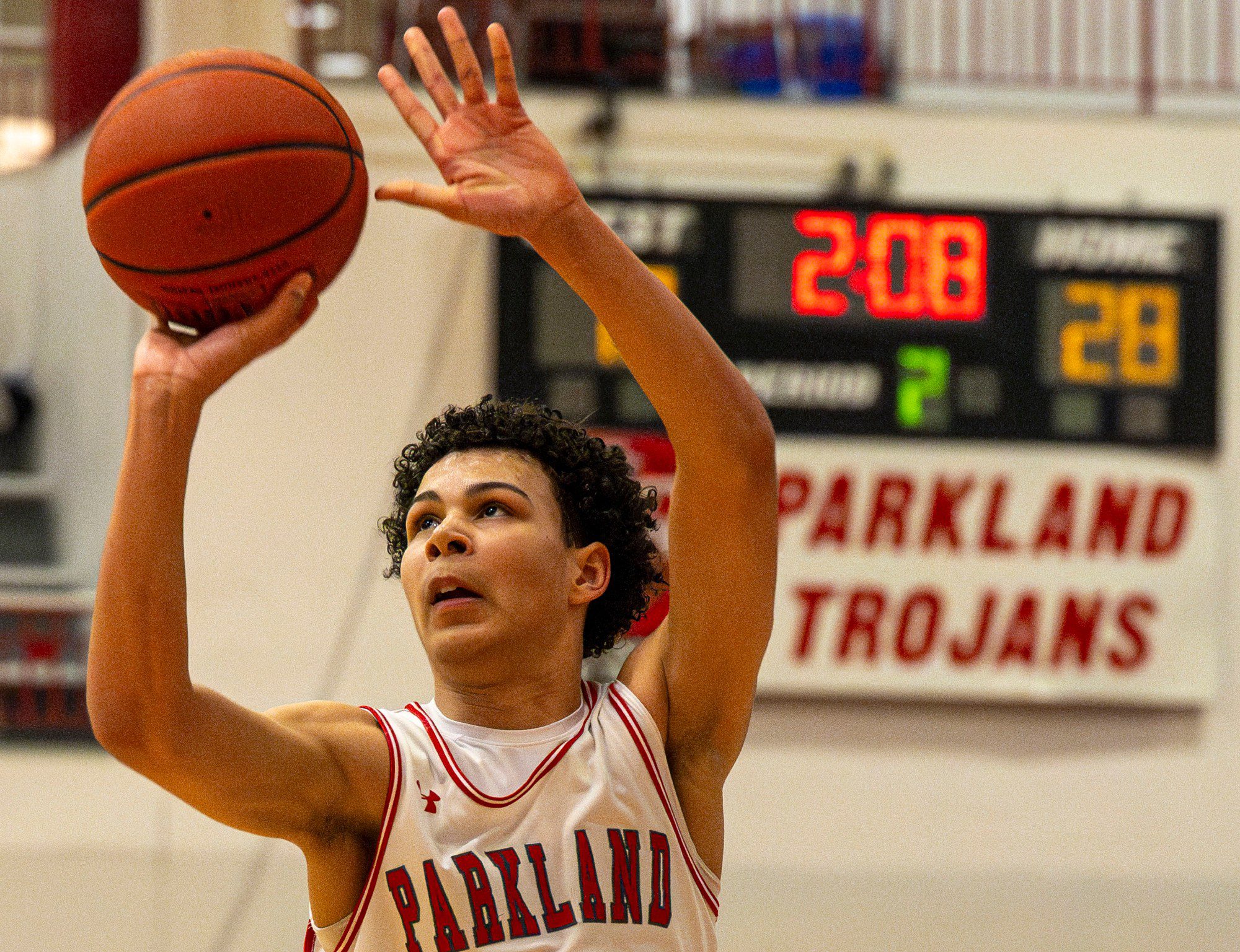 Parkland's Jayden Thomas looks to score against Plymouth-Whitemarsh during a PIAA Class 6A first round game Saturday, March 9, 2024, at Parkland High School. (April Gamiz/The Morning Call)