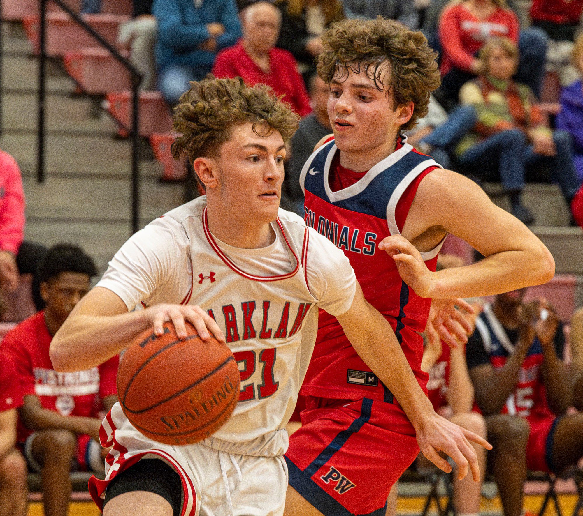 Parkland's Blake Nassry drives up the court against Plymouth-Whitemarsh's Ben Marsico during a PIAA Class 6A first round game Saturday, March 9, 2024, at Parkland High School. (April Gamiz/The Morning Call)