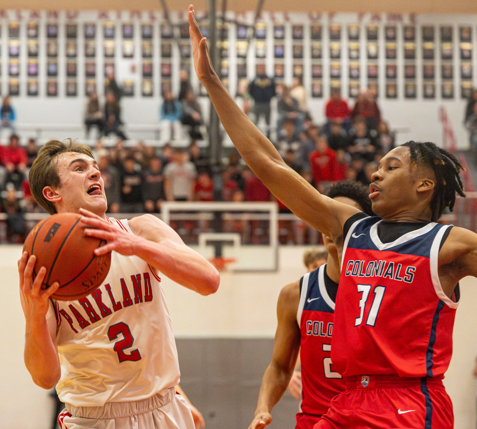 Parkland's Nick Coval looks to score against Plymouth-Whitemarsh's Jah Sayles during a PIAA Class 6A first round game Saturday, March 9, 2024, at Parkland High School. (April Gamiz/The Morning Call)