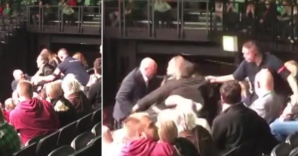 Security staff and protesters clash at Crufts