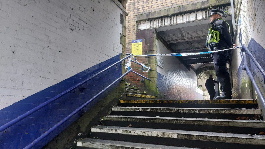 Police standing guard at the station