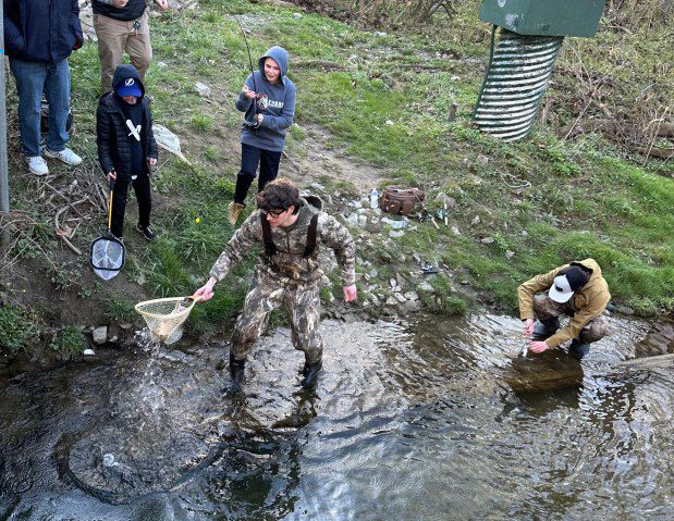 Young anglers enjoy catching trout on Mentored Youth Trout Day last Saturday in anticipation of the regular opening day on April 6. (Submitted photo)