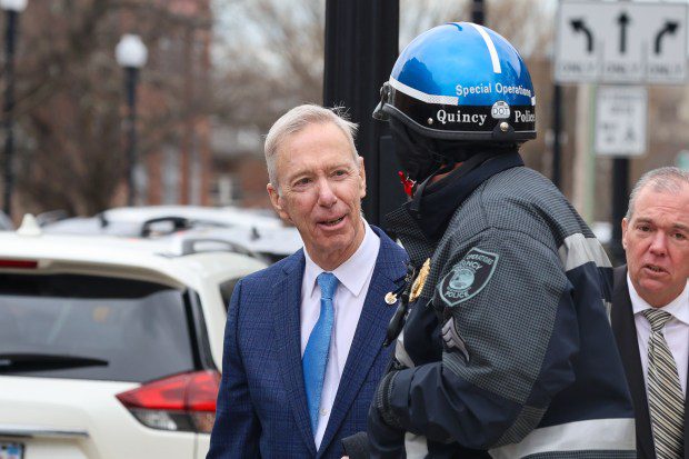 Congressman Stephen Lynch leaves the wake. (Reba Saldanha/Boston Herald)