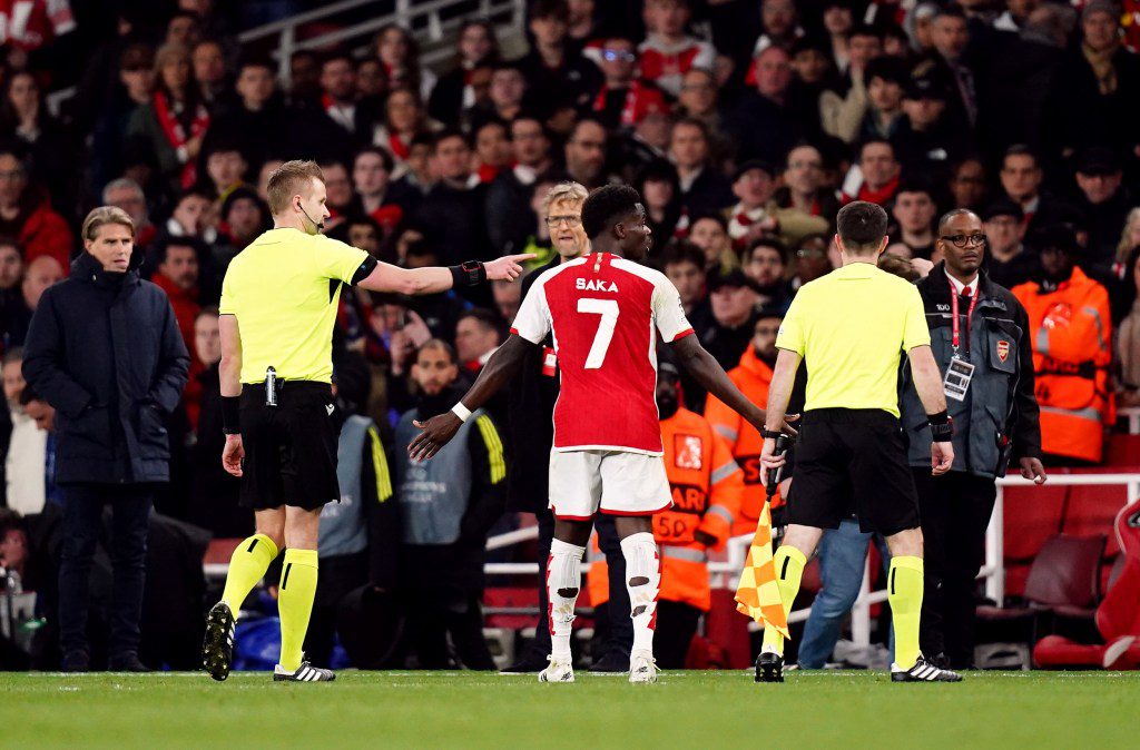 Bukayo Saka confronted Swedish referee Glenn Nyberg after Arsenal's 2-2 draw with Bayern Munich