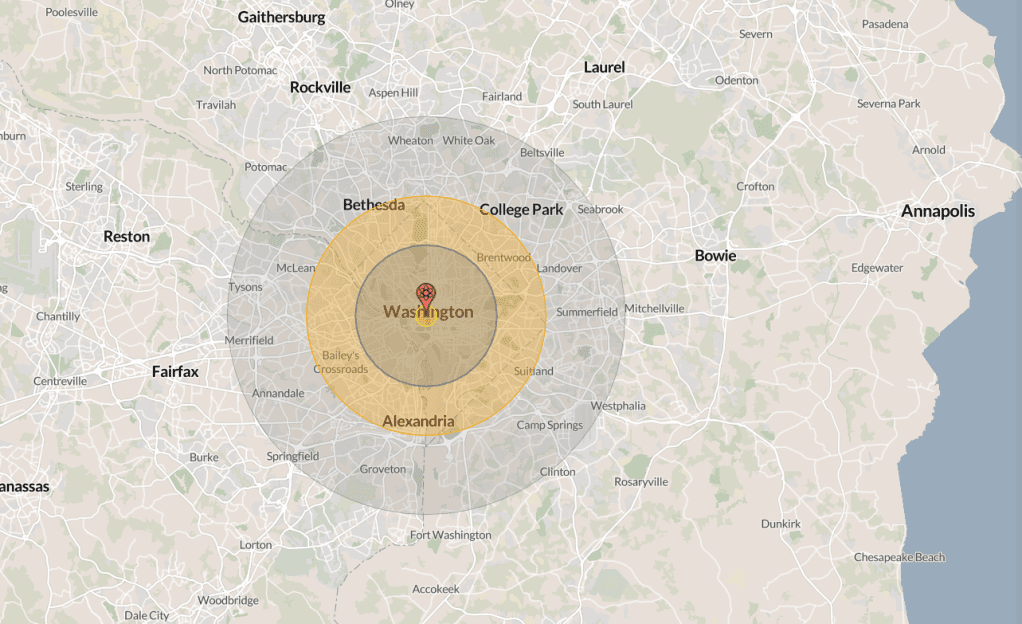 Map of Washington DC's nuclear blast