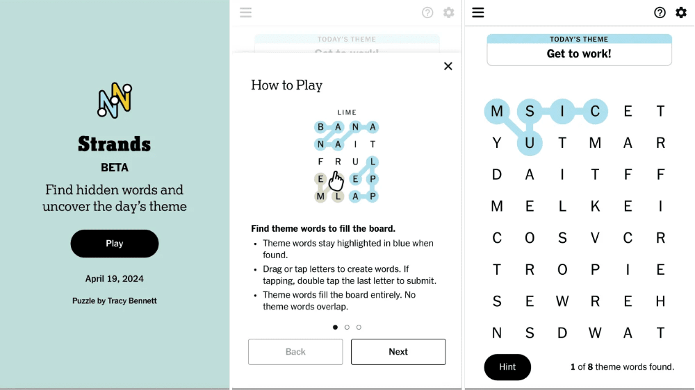 NYT Strands screenshots
