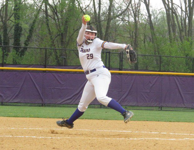 Upper Moreland's Delaney Stout pitches against Upper Dublin Thursday, April 18, 2024. (Ed Morlock/MediaNews Group)