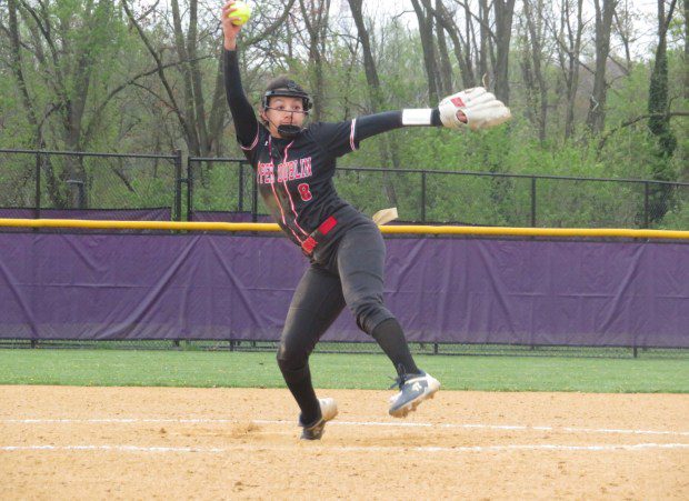 Upper Dublin's Kyla Garrison pitches against Upper Moreland Thursday, April 18, 2024. (Ed Morlock/MediaNews Group)