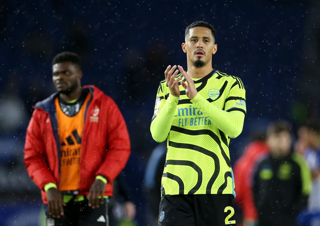 Arsenal star William Saliba looks on