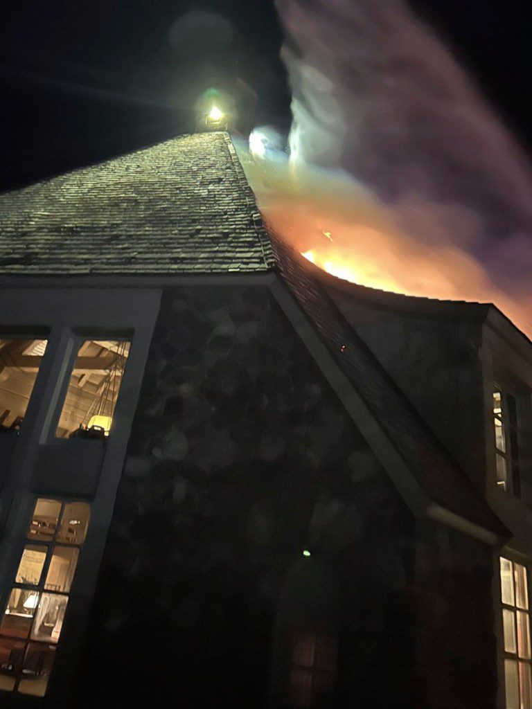 Firefighters extinguish a fire at Oregon's historic Timberline Lodge form The Shining