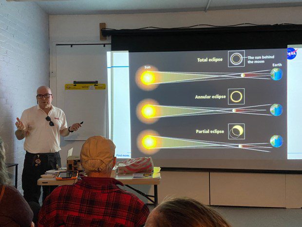 NASA expert Donald Miller explained that there is more than one kind of eclipse. (Evan Brandt -- MediaNews Group)