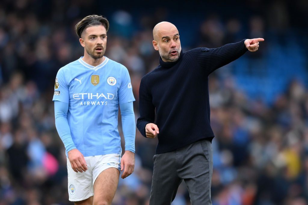 Pep Guardiola and Man City's Jack Grealish