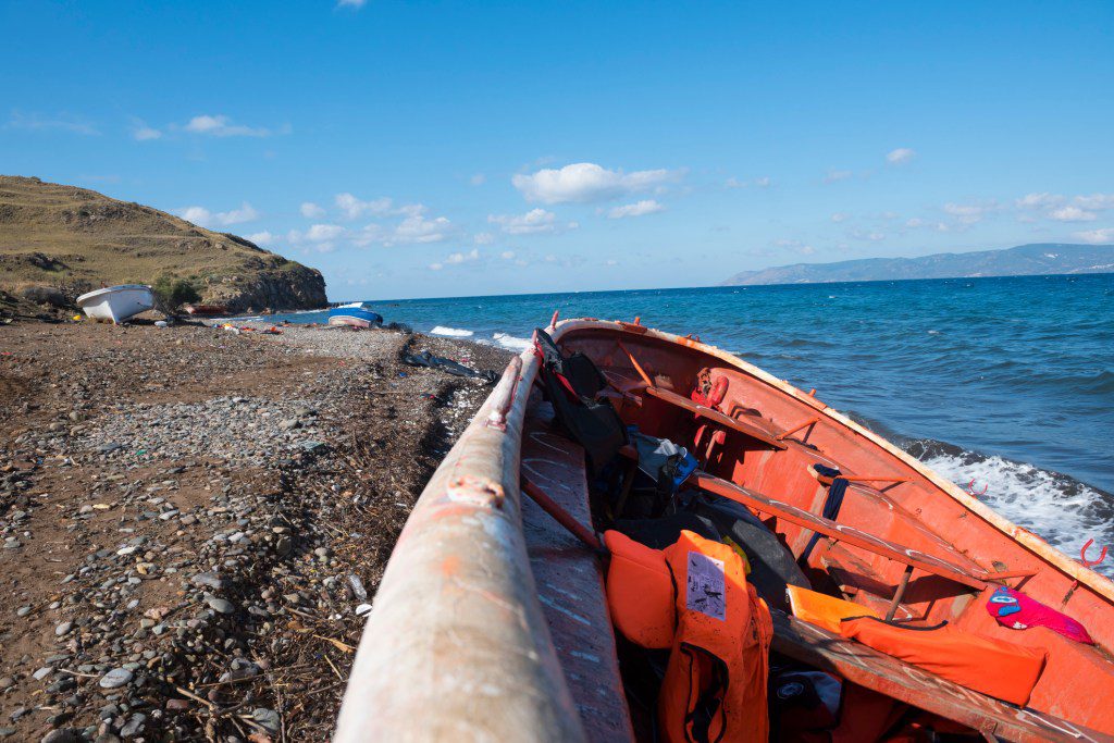 Migrant boats abandoned on Lesbos, Greece