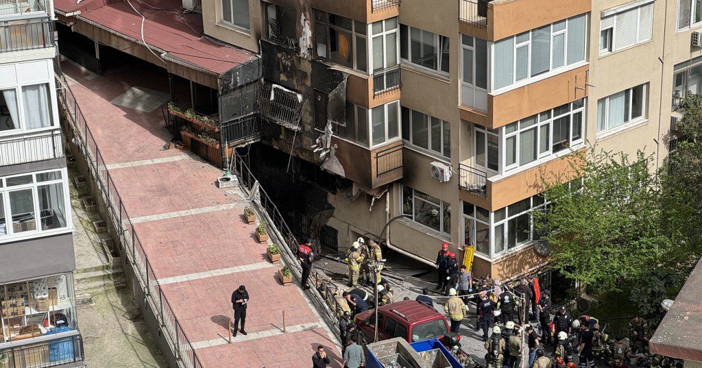 Members of the Istanbul Fire Department tackling a blaze at a nightclub.