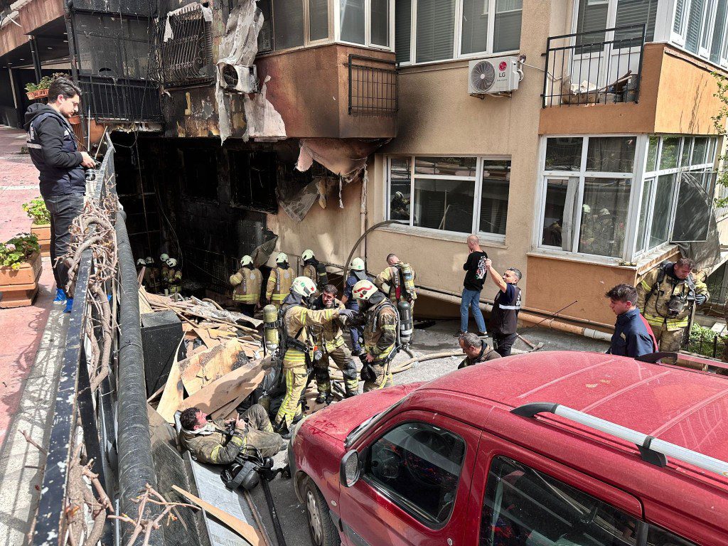 Members of the Istanbul Fire Department tackling a blaze at a nightclub.