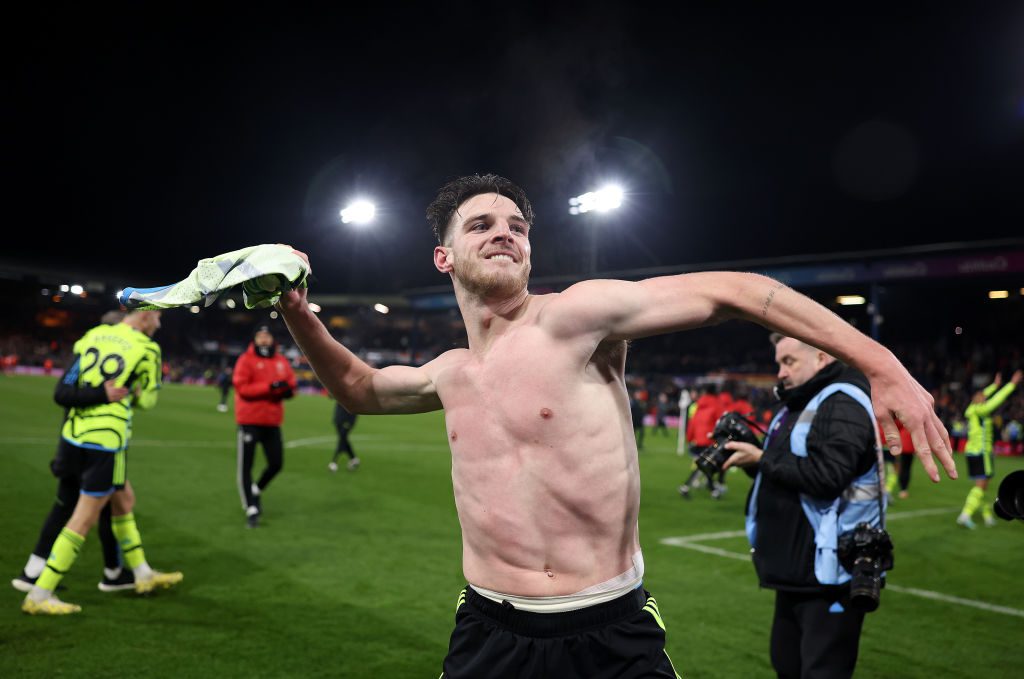 Arsenal star Declan Rice celebrates at Luton