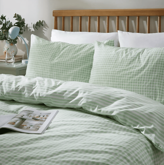 Gingham Light Green Duvet Cover and Pillowcase Set