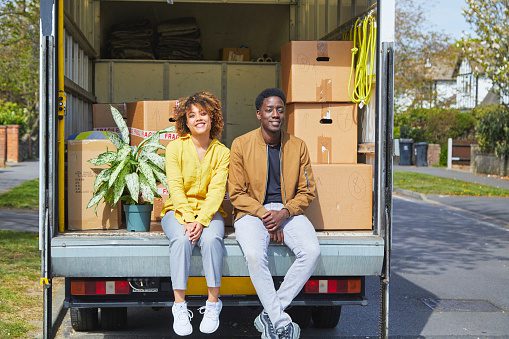 Young couple moving house.