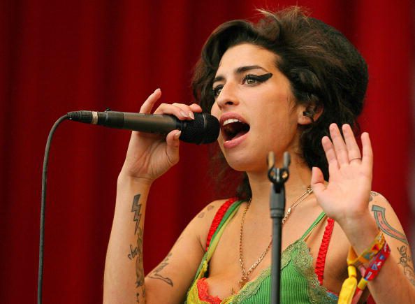 British pop singer Amy Winehouse performing