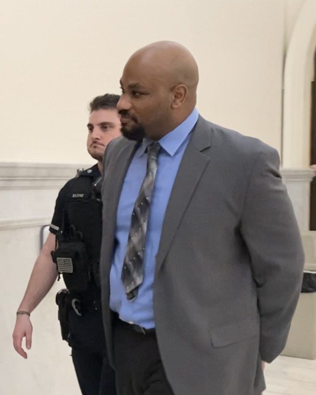 Parnell Glover is escorted by a deputy sheriff from a Montgomery County courtroom on April 3, 2024. (Photo by Carl Hessler Jr. - MediaNews Group)