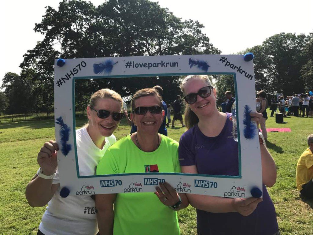 Frances Braithwaite, Michelle Mackay and Sarah Hamilton who all met through Parkrun for the NHS 70th birthday Parkrun celebrations