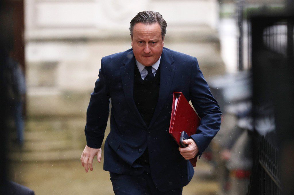 LONDON, ENGLAND - MARCH 12: Foreign Secretary Lord Cameron arrives in Downing Street for the weekly cabinet meeting on March 12, 2024 in London, England. (Photo by Dan Kitwood/Getty Images)