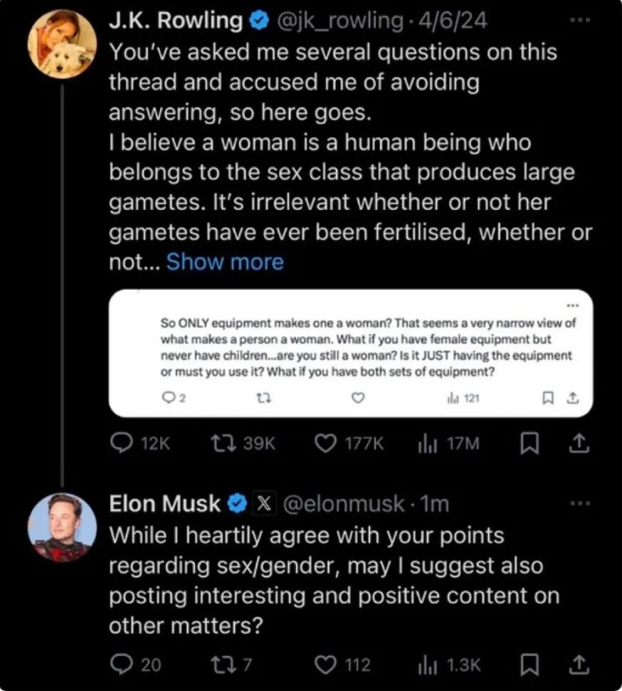 Elon Musk, J.K. Rowling, transphobia